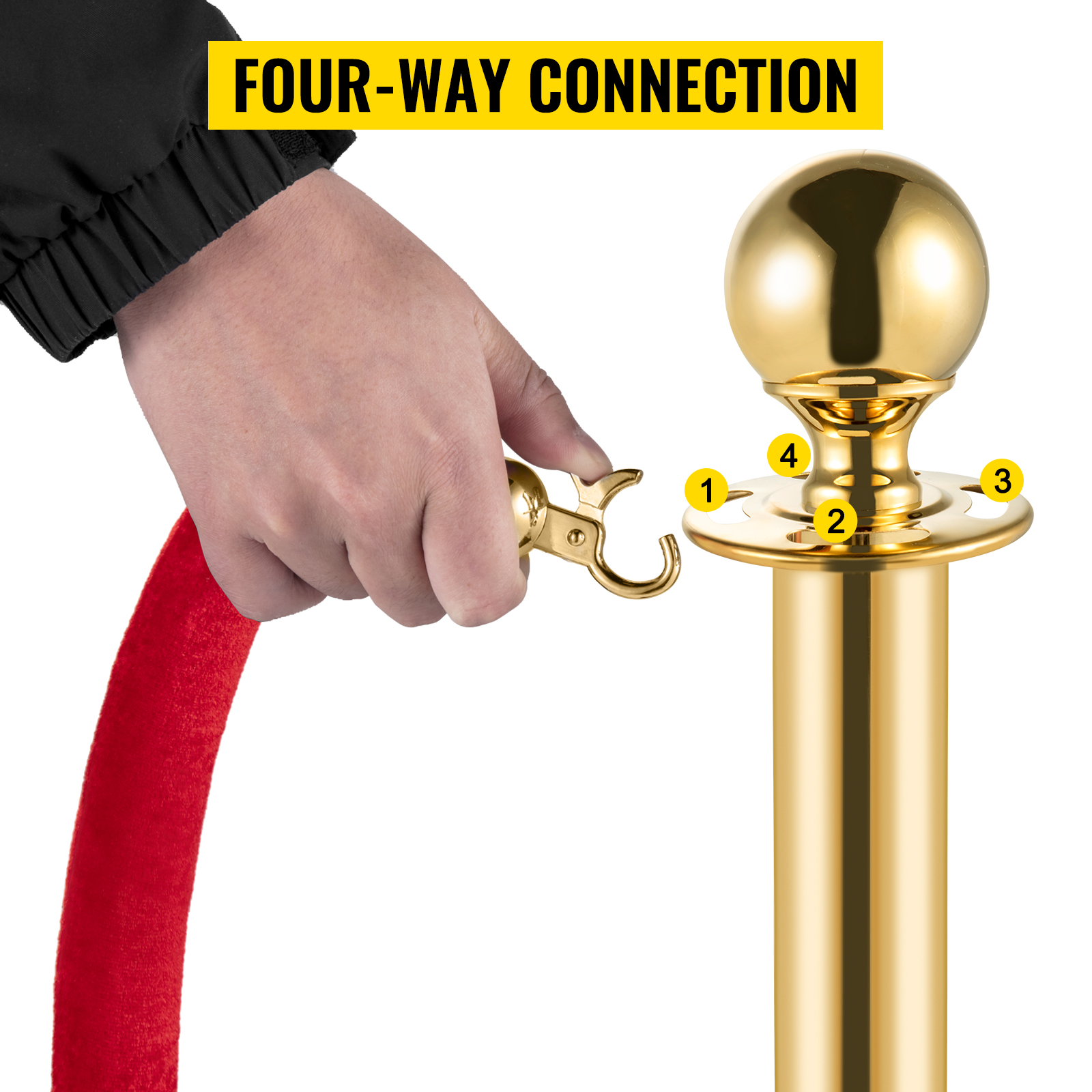 4pcs Red Velvet Rope Stanchion Gold Post Crowd Control Queue Line Barrier 3- rope