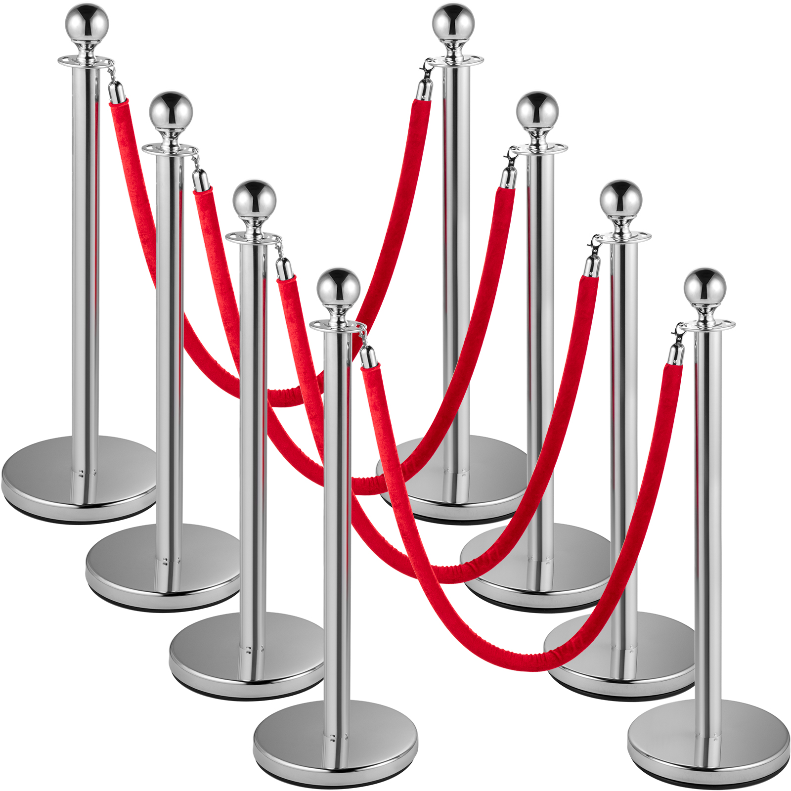 Crowd control stanchion,4 Red Velvet Ropes,6Pcs Gold