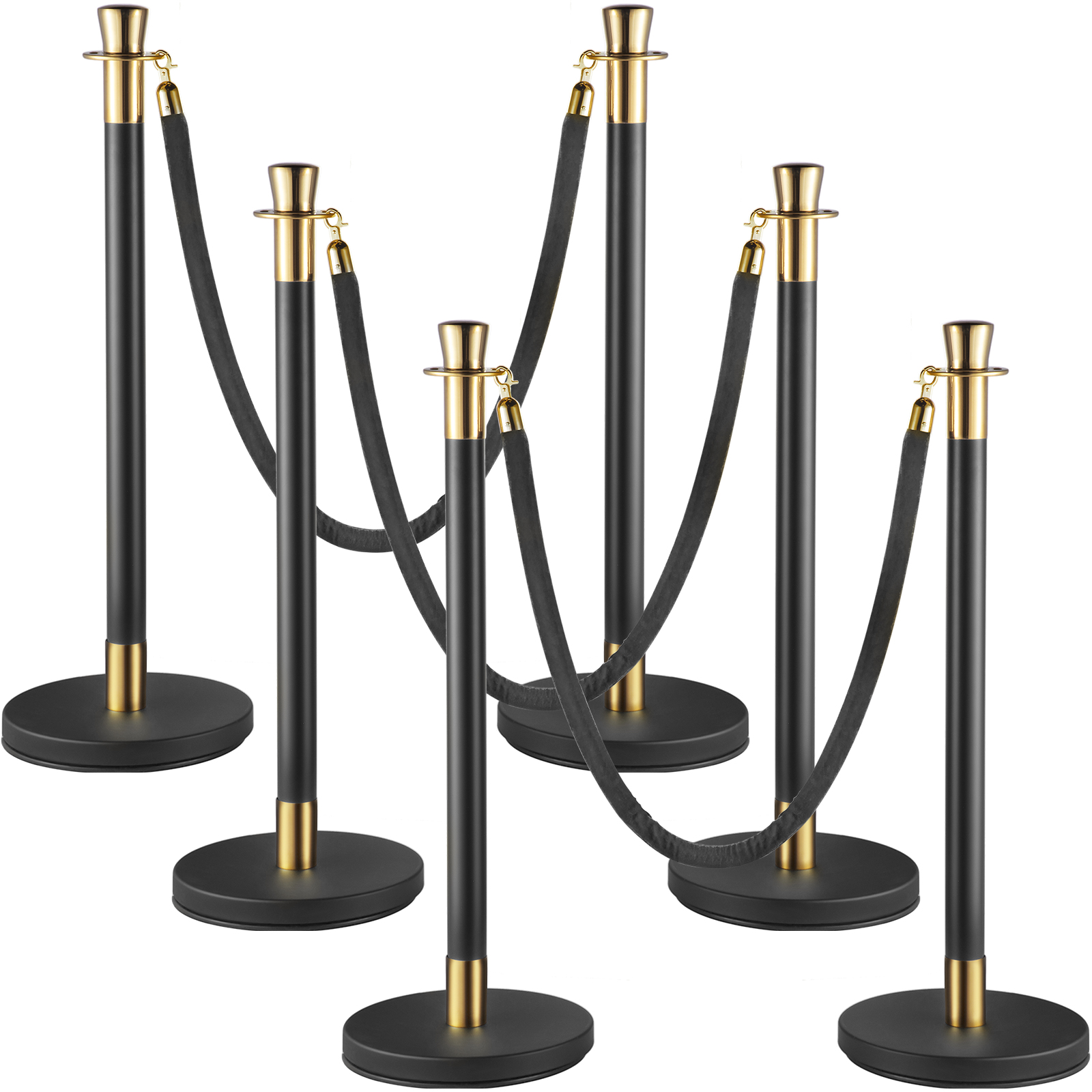 Crowd control stanchion,4 Red Velvet Ropes,6Pcs Gold