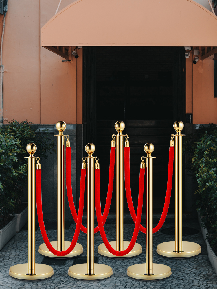 Crowd control stanchion,4 Red Velvet Ropes,6Pcs Gold