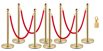 VEVOR Lot de 4 poteaux en acier inoxydable, cordes en velours rouge  argenté, barrières de corde de 91,4 cm, ligne de file d'attente, barrières  de contrôle des foules pour fournitures de fête. 