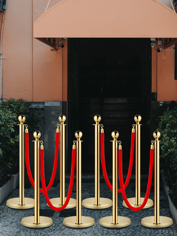 Crowd control stanchion,4 Red Velvet Ropes,8Pcs Gold