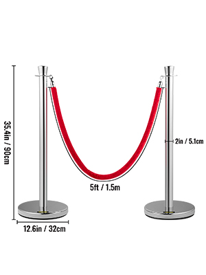 VEVOR Velvet Rope Stanchion 4 Pack Red Velvet Rope Barriers 38 in.  Stainless Steel Crowd Control Barrier Queue Line, Silver  GLZYS1.5M3GHRS4JTV0 - The Home Depot
