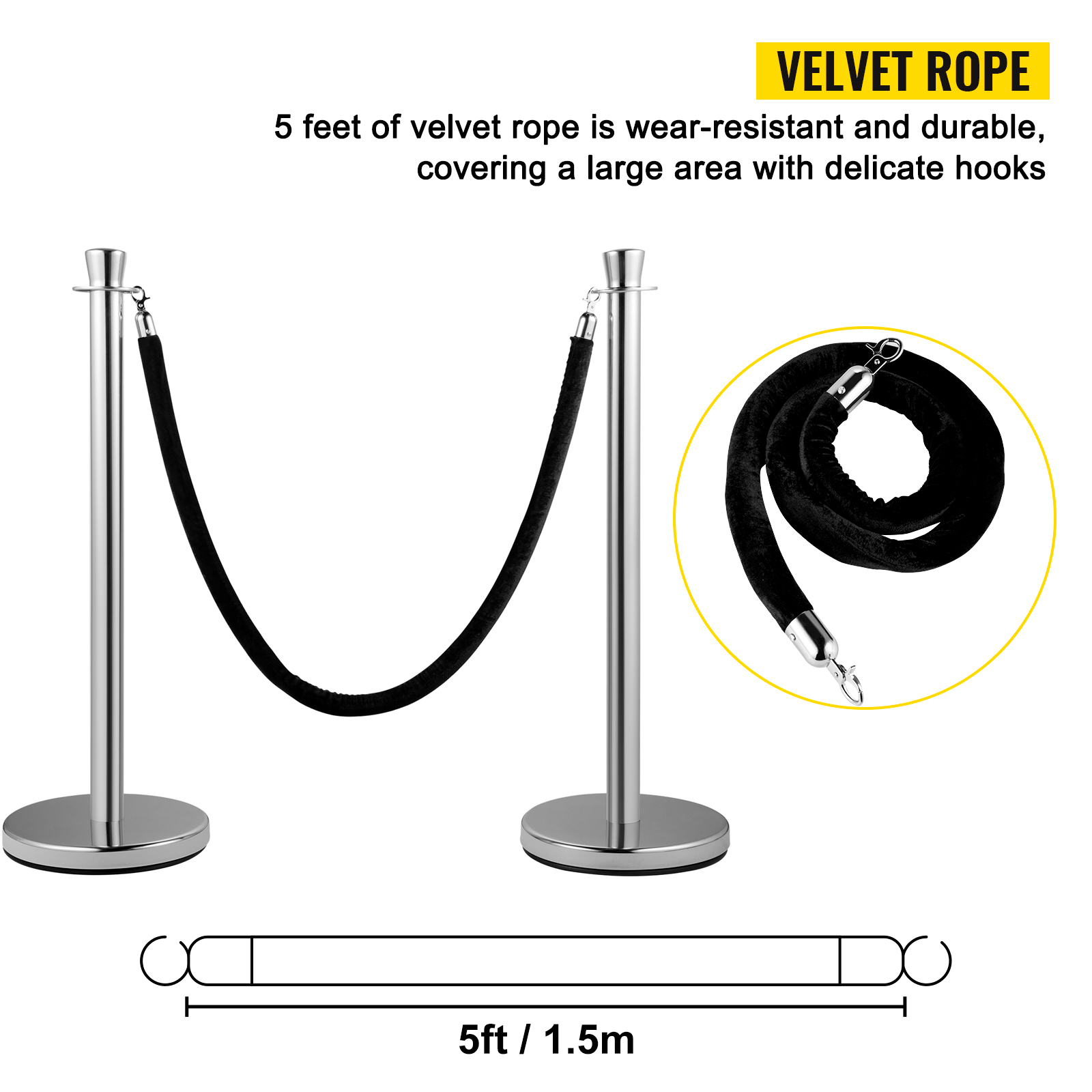 PATIKIL Stanchion Rope, 1.5m/5Ft Barrier Rope Twisted Post Ropes with Snap  Hooks for Posts Stands Queue Divider Crowd Control of Hotel, Red Golden
