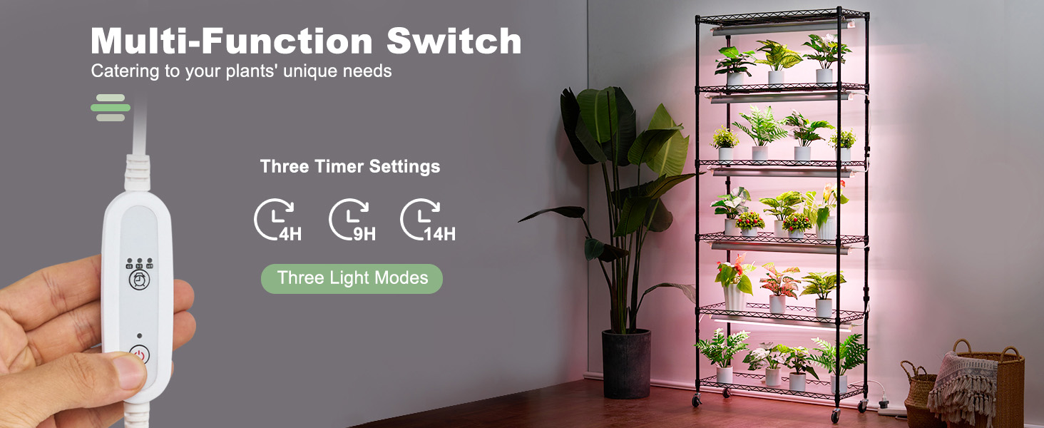 VEVOR Plant Stand with Grow Lights 6 Tiers 120W 70.9" Tall Plant Grow