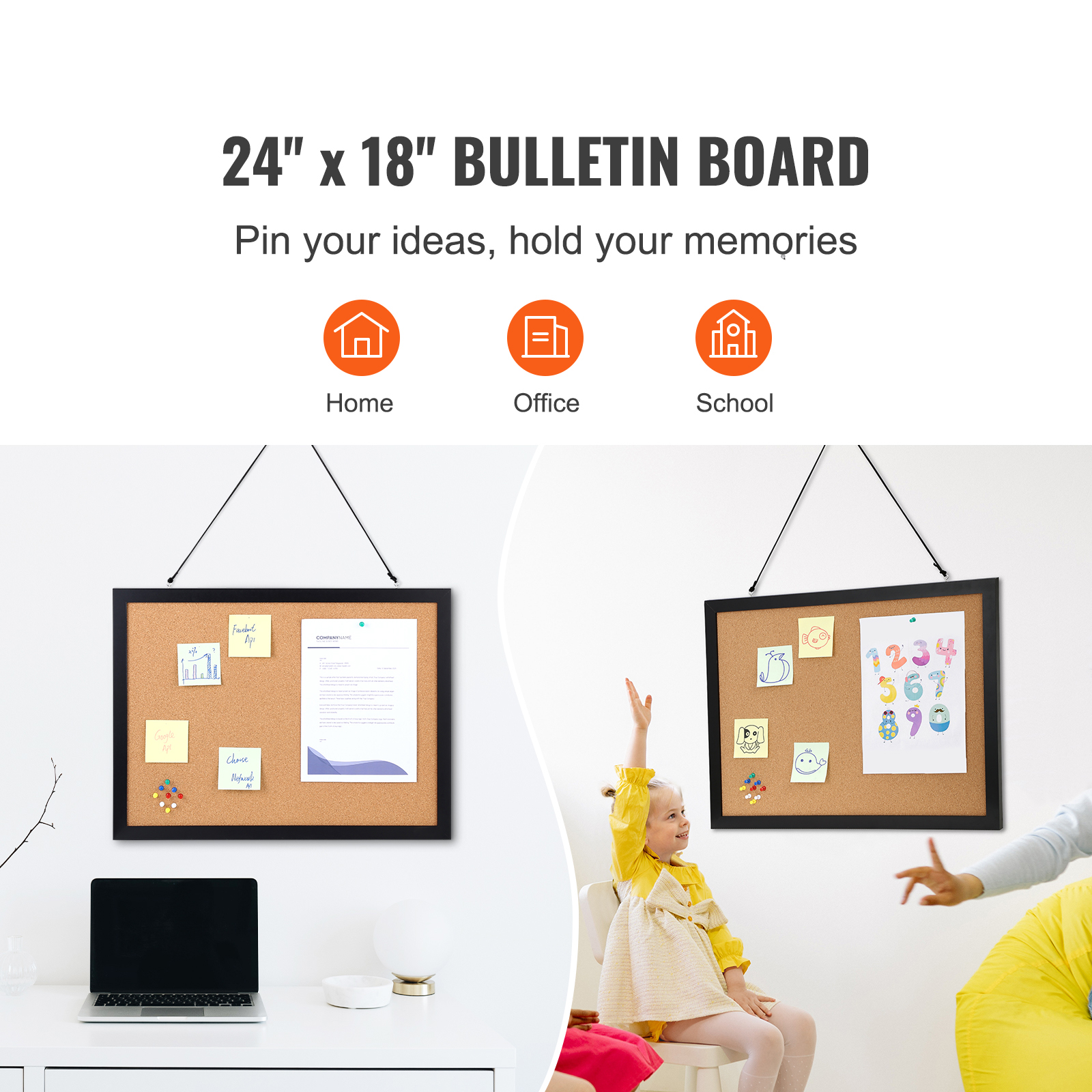 VEVOR Cork Board Bulletin Board 24x18 / 36x24 in MDF Sticker Frame Wall Mounted - Picture 4 of 26