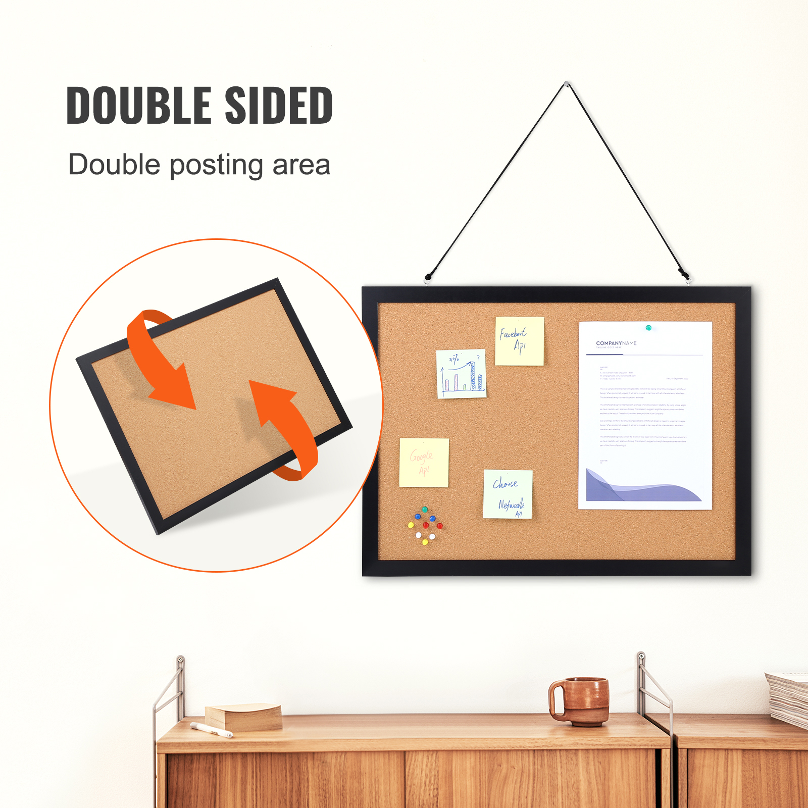 VEVOR Cork Board Bulletin Board 24x18 / 36x24 in MDF Sticker Frame Wall Mounted - Picture 5 of 26