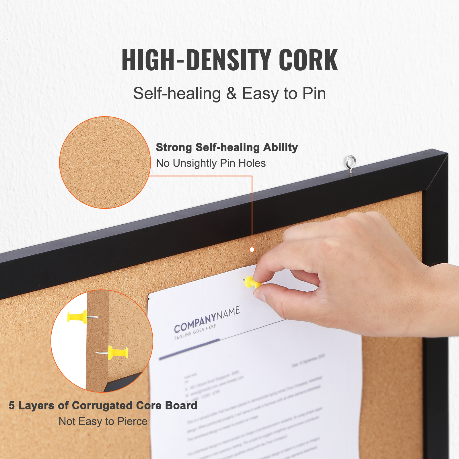VEVOR Cork Board Bulletin Board 24x18 / 36x24 in MDF Sticker Frame Wall Mounted - Picture 6 of 26