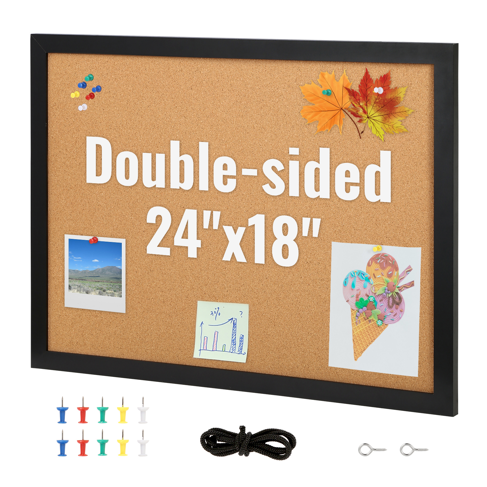 VEVOR Cork Board Bulletin Board 24x18 / 36x24 in MDF Sticker Frame Wall Mounted - Picture 3 of 26