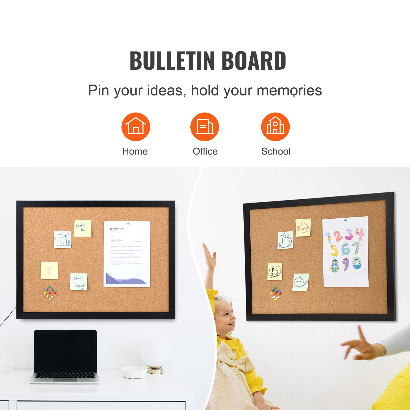 VEVOR Cork Board Bulletin Board 24x18 / 36x24 in MDF Sticker Frame Wall Mounted - Picture 16 of 26