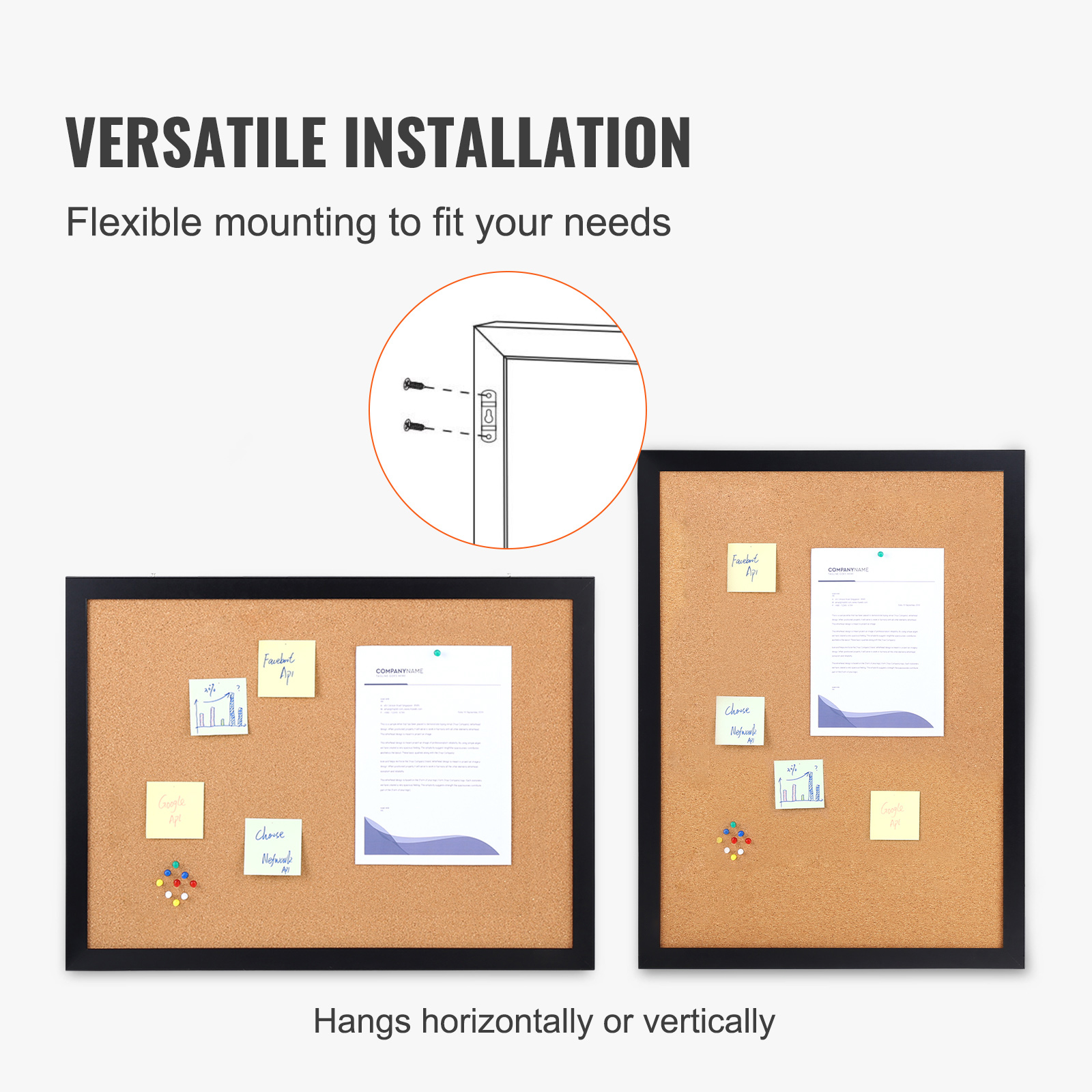 VEVOR Cork Board Bulletin Board 24x18 / 36x24 in MDF Sticker Frame Wall Mounted - Picture 20 of 26
