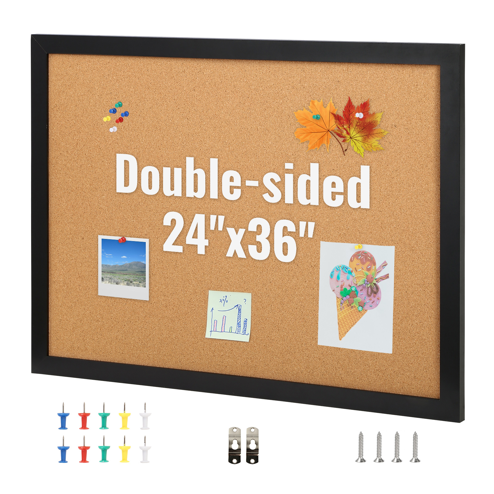 VEVOR Cork Board Bulletin Board 24x18 / 36x24 in MDF Sticker Frame Wall Mounted - Picture 15 of 26