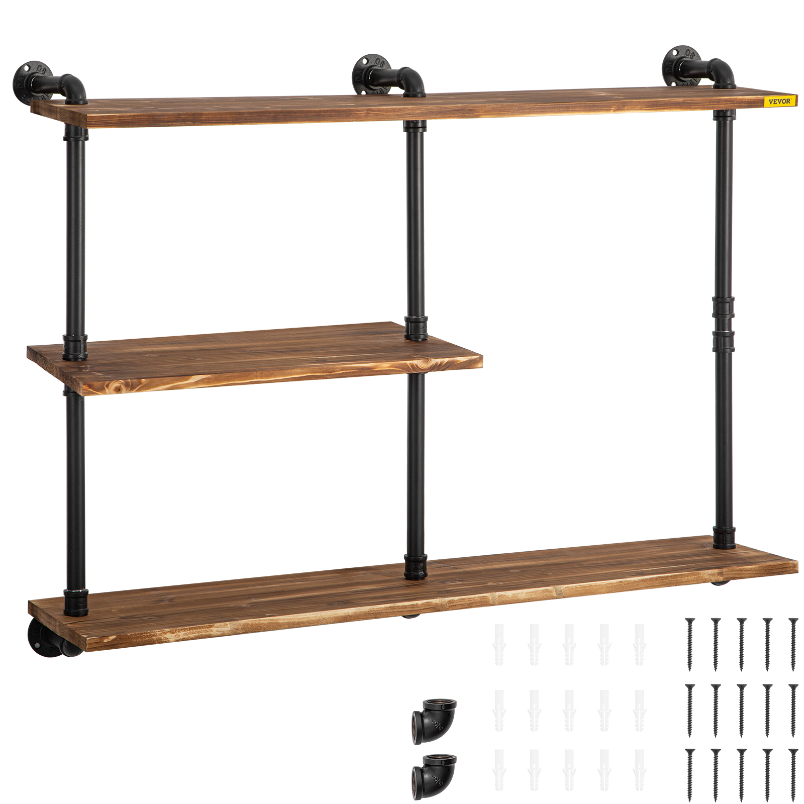 VEVOR Industrial Pipe Shelving, Pipe Shelves with 3-Tier Wood