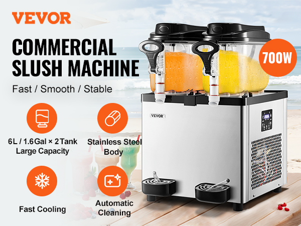 thumbnail image 2 of Commercial Slush Machine 6L X 2 Bowls – Frozen Drink Slushy Maker, 700W, Stainless Steel 2 of 2