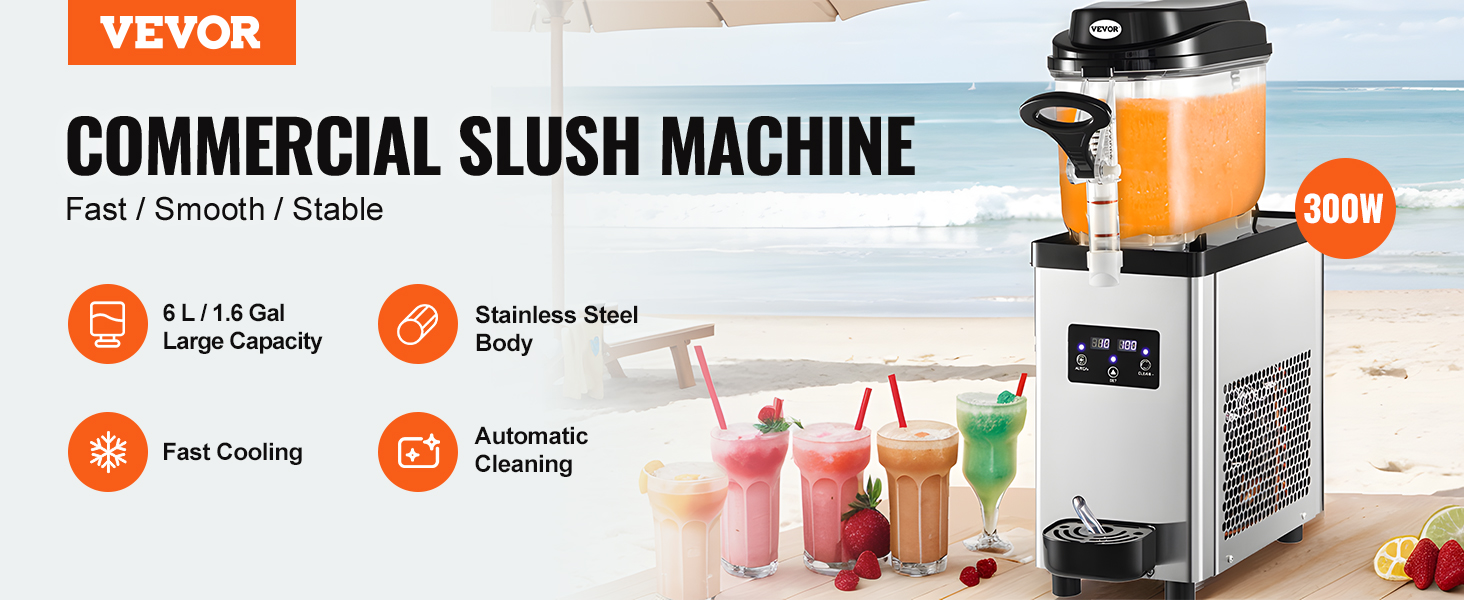 VEVOR Commercial Slushy Machine, 6 L x 2 Tanks 50 Cups, 700W 110V, Stainless Steel Margarita Smoothie Frozen Drink Maker, Perf