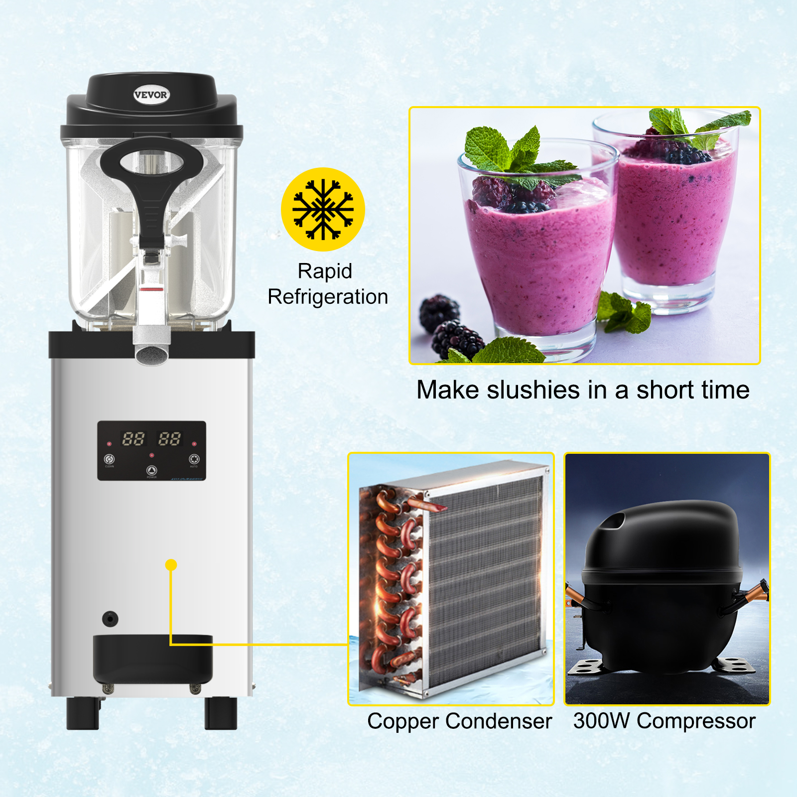 VEVOR Commercial Slushy Machine, 8L / 2.1 Gal Single Bowl, Cool and Freeze  Modes, 1050W Stainless Steel Margarita Smoothie Frozen Drink Maker, Slushie  Machine for Party Cafes Restaurants Bars Home