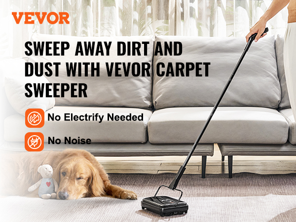 VEVOR Walk-Behind Hand Push Floor Sweeper, 25.6 inch Sweeping Width Floor Sweeper Manual Non-Electric, 5-Gallon Waste Container, Angle & Height