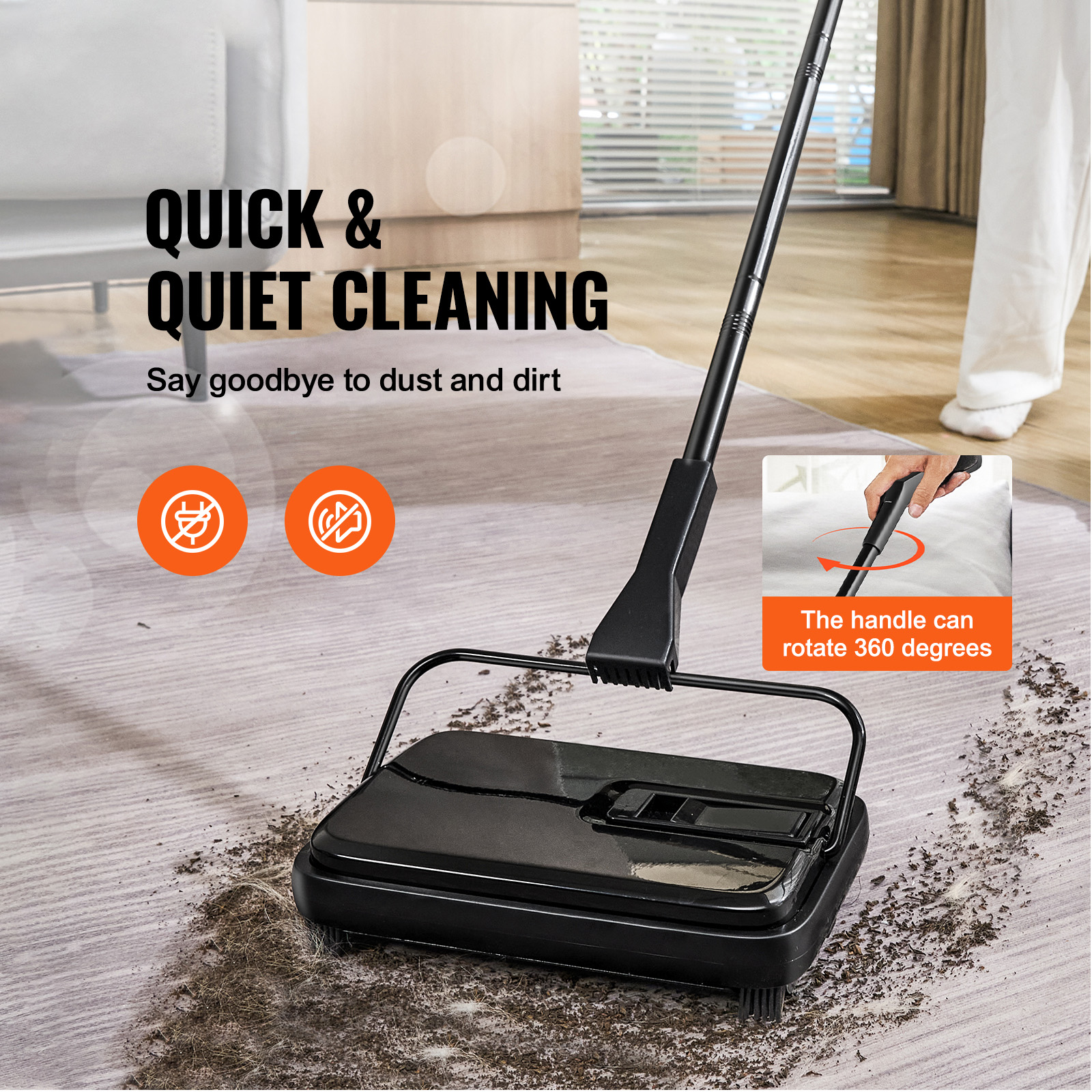 Carpet Floor Sweeper Manual 6.7/7.87 inch Width Sweeping Paths Non Electric