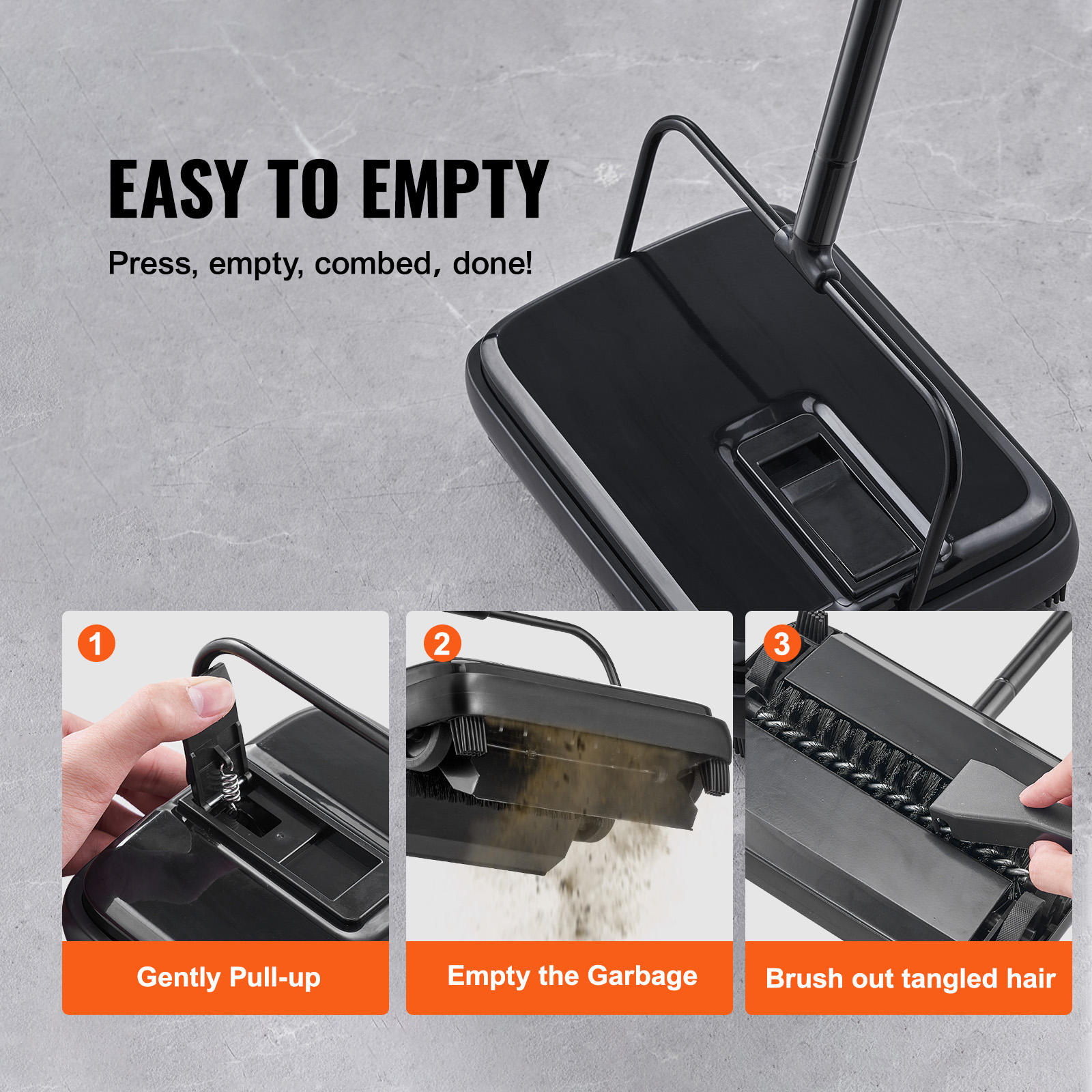 Carpet Floor Sweeper Manual 6.7/7.87 inch Width Sweeping Paths Non Electric