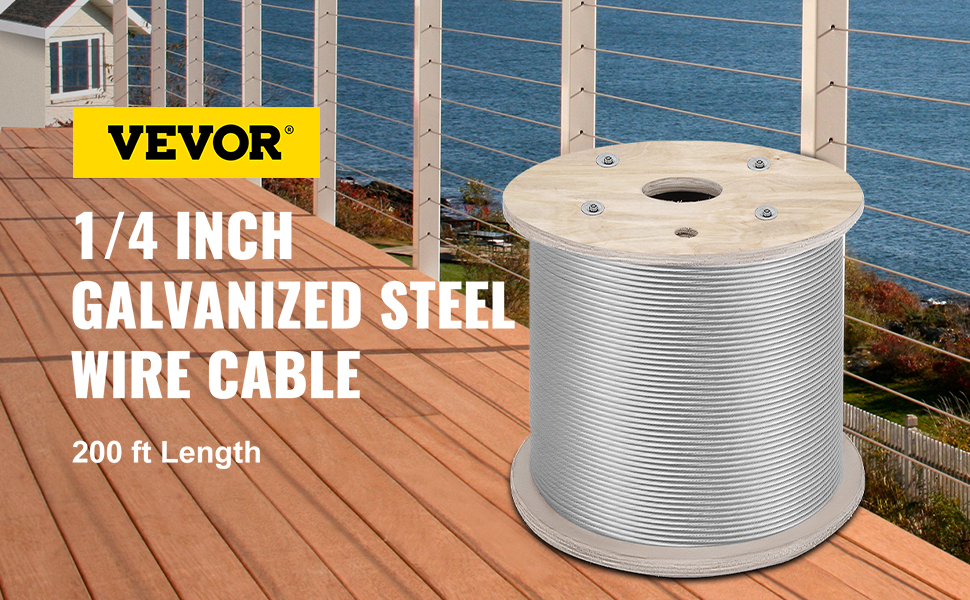 VEVOR Stainless Steel Cable Railing 1/8 in. x 100 ft. Wire Rope 1x19 Strands 316 Marine Grade for Deck Rail Balusters Stair, Multi