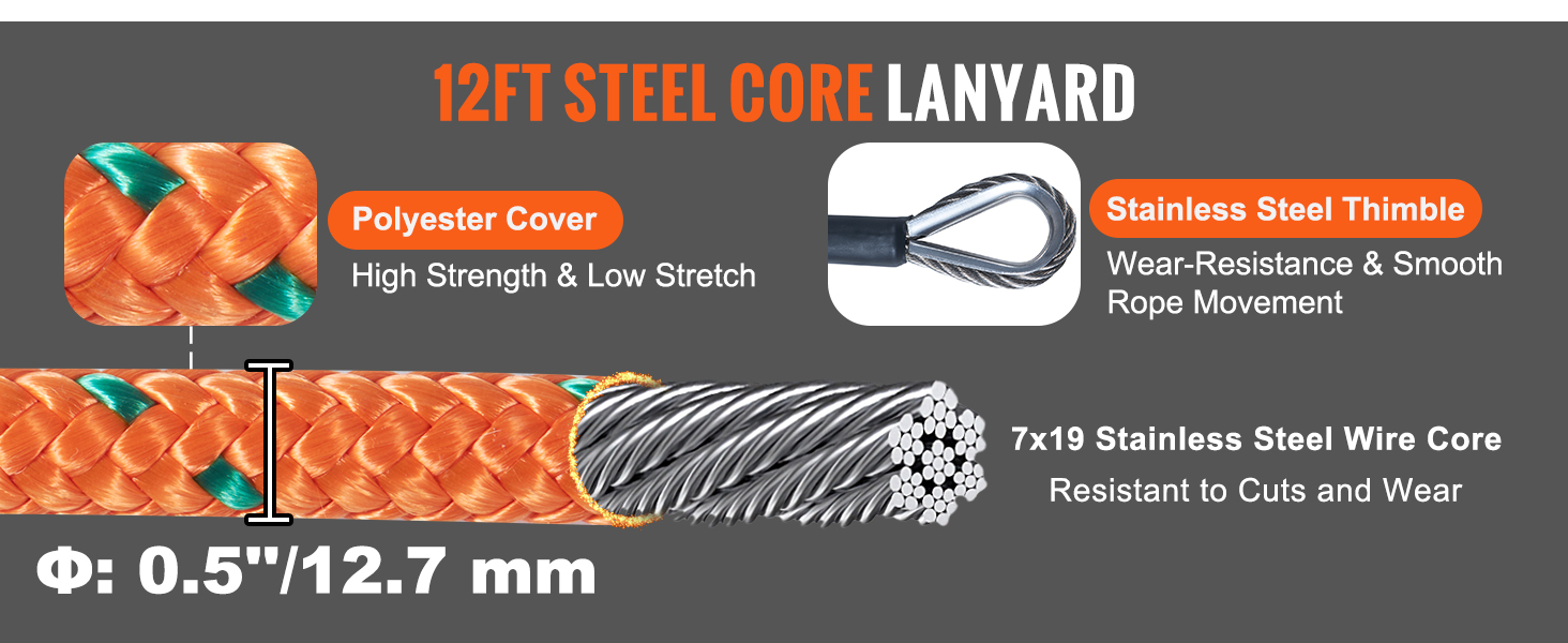 thumbnail image 2 of VEVOR 12.7mm Steel Core Flipline, 16ft(4.8m) Martinique 2 of 11