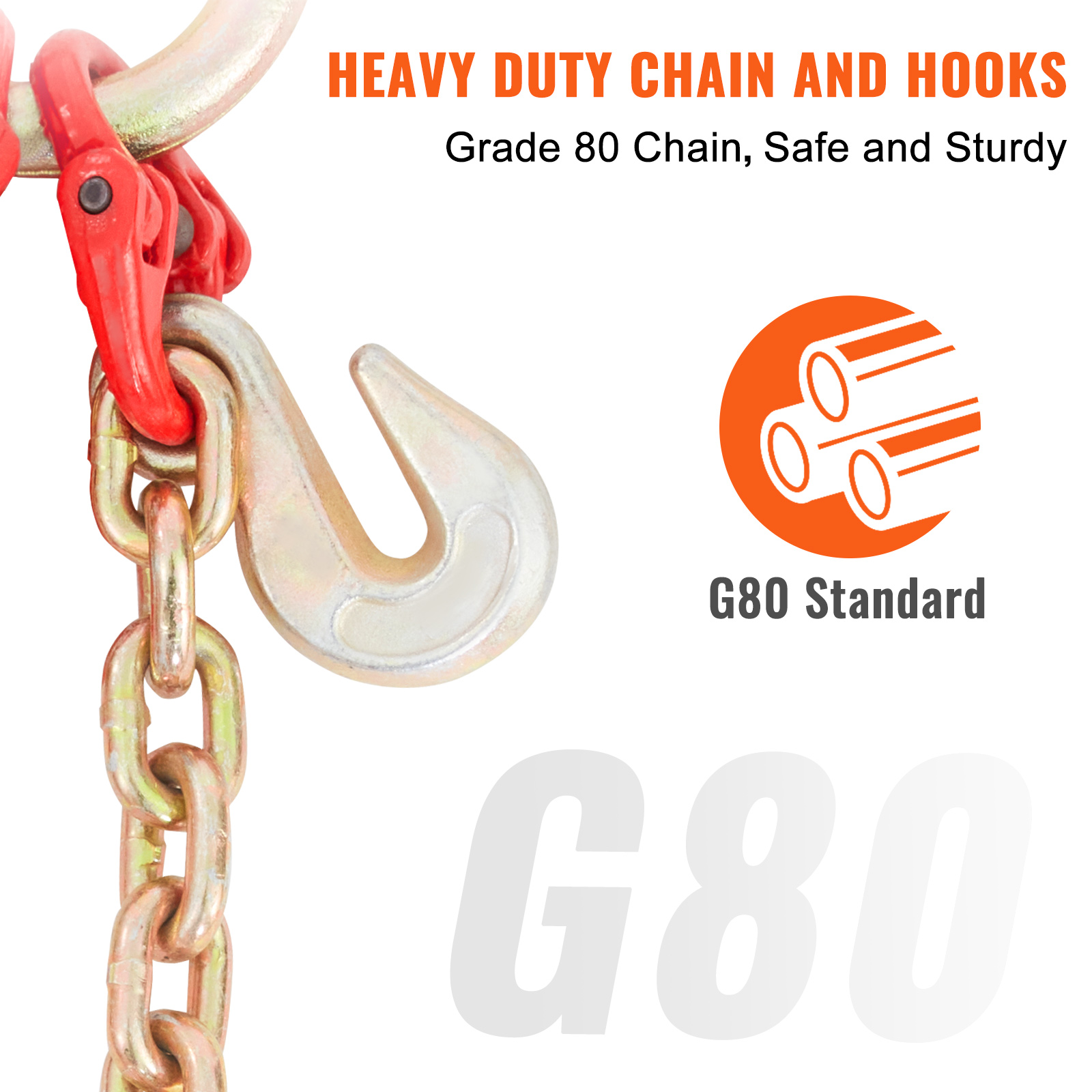 VEVOR Tow Chain J Hook 5/16"×2'/3'/10' V-Chain Bridle w/ 15" Large R T J Hooks - Picture 43 of 50