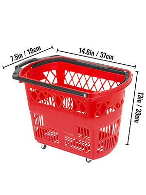 Shopping Basket with Handle on Castors Red Pack of 6 