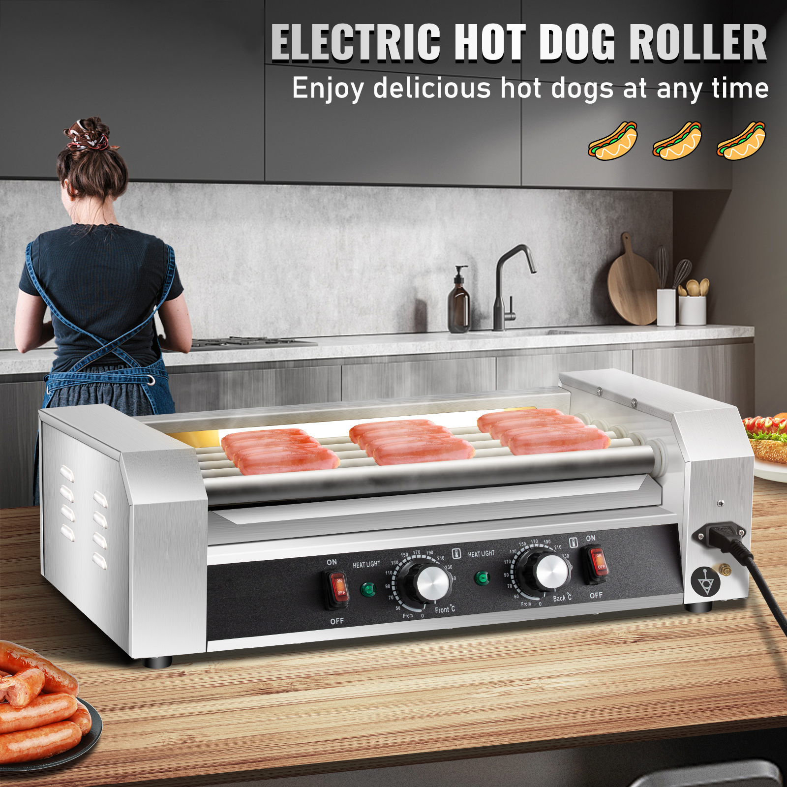 Uimoso Electric Hot Dog 5/7/11 Roller Grill Cooker Machine Backsplash & Shelf - Picture 26 of 72