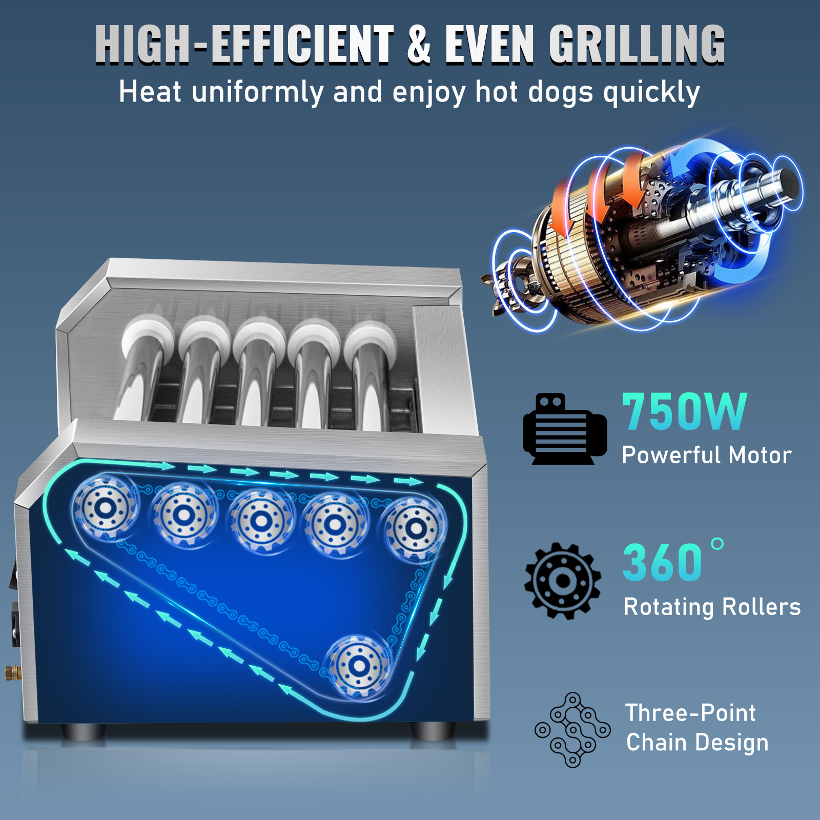 Uimoso Electric Hot Dog 5/7/11 Roller Grill Cooker Machine Backsplash & Shelf - Picture 29 of 72