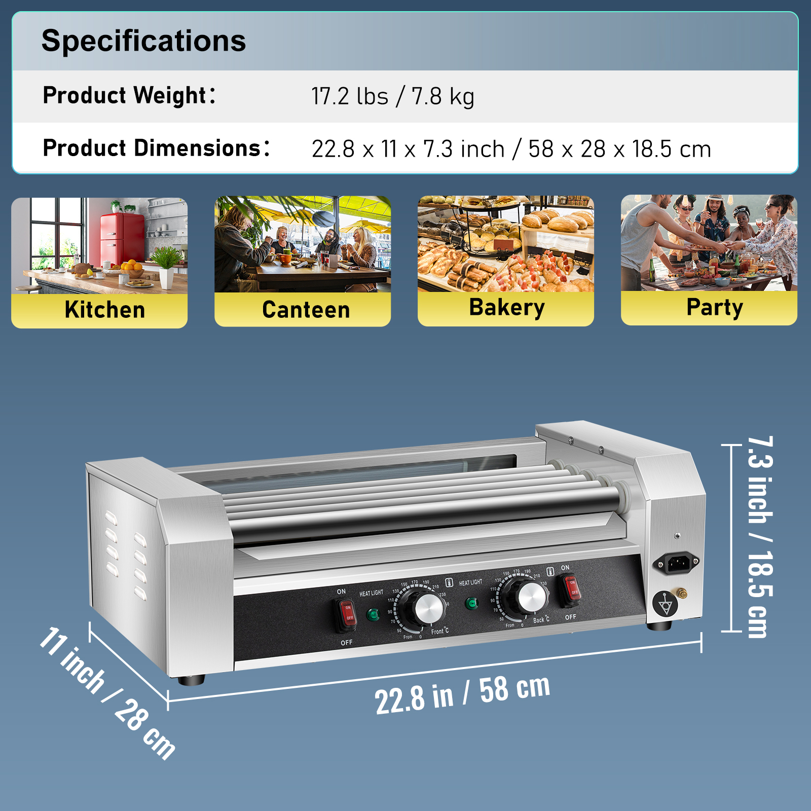 Uimoso Electric Hot Dog 5/7/11 Roller Grill Cooker Machine Backsplash & Shelf - Picture 31 of 72