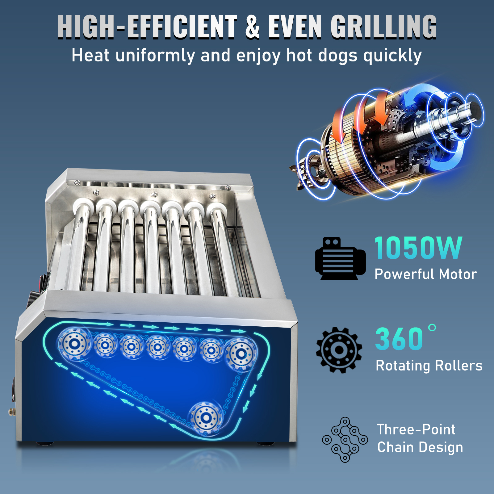 Uimoso Electric Hot Dog 5/7/11 Roller Grill Cooker Machine Backsplash & Shelf - Picture 17 of 72