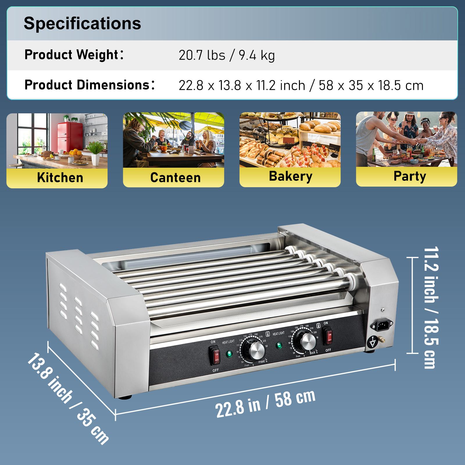 Uimoso Electric Hot Dog 5/7/11 Roller Grill Cooker Machine Backsplash & Shelf - Picture 19 of 72