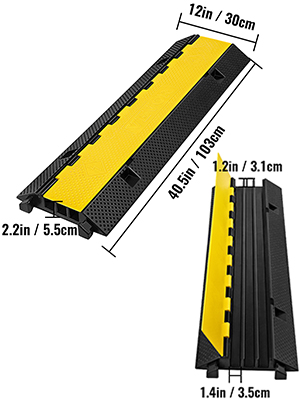 VEVOR Cable Protector Ramp 2 Packs 2 Channels Speed Bump Hump Rubber Modular Speed Bump Rated 11000 Lbs Load Capacity Protective Wire Cord Ramp