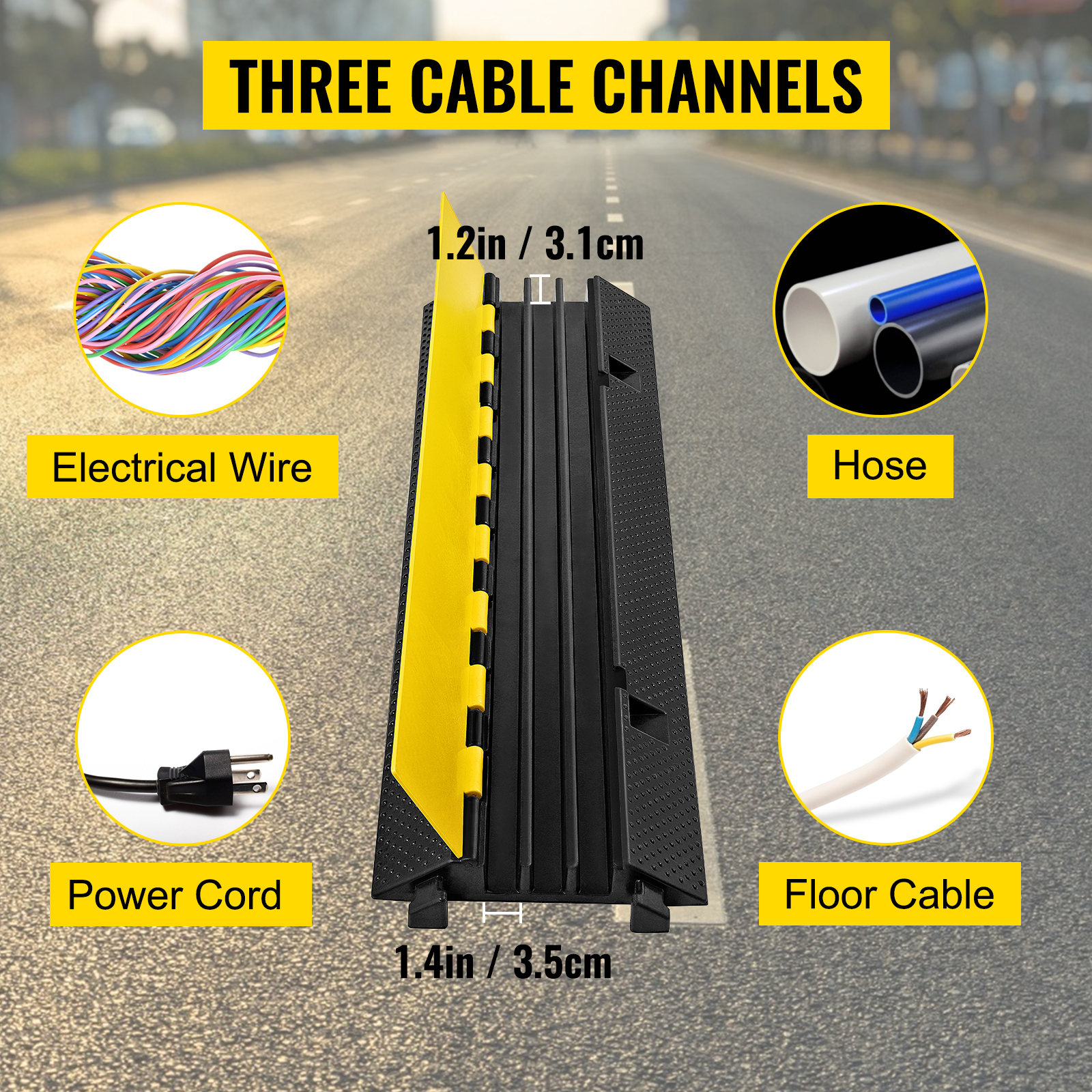 VEVOR Protector de Cables 2 Canales Pasacables Suelo 36,5 x 22,5 x 3,54 Canaleta  Cables 22000 Libras de Capacidad Suelo El Reductor de Velocidad para  Protección de Cables Eléctricos