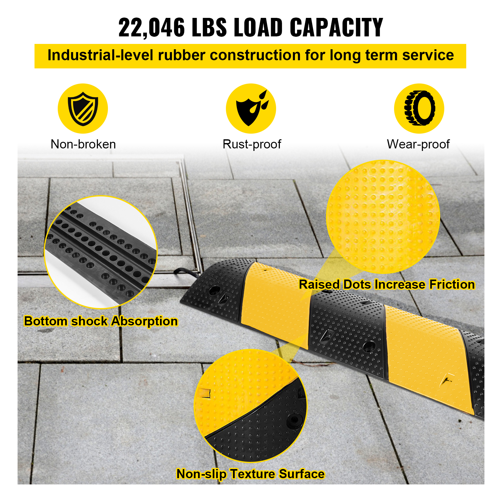 Rubber Durable Speed Bump, Factory Parking Lot Speed Bump High:4-6CM  Vehicle Rampss Airport Entrance Service Rampss(Size:100 * 30 * 6CM)