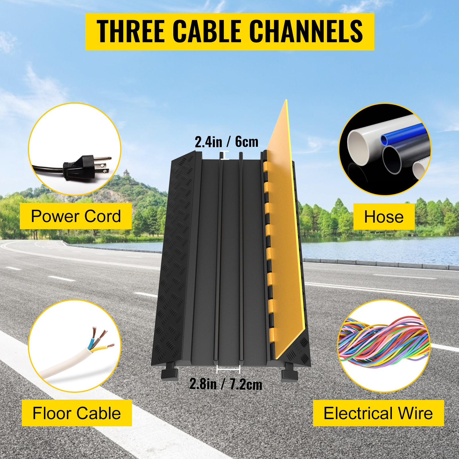3 Channel Cable Protector Ramp Rubber 44000LBS Heavy Duty Wire Cover Cord PVC 