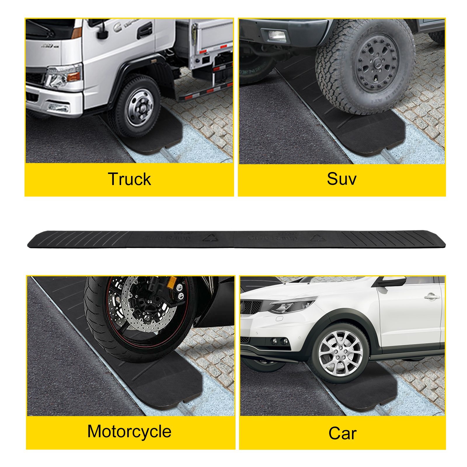 VEVOR Curb Ramp, 4 Pack Rubber Driveway Ramps, Heavy Duty 32000 lbs