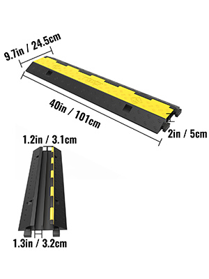 VEVOR VEVOR Passacavo per Pavimento di Cavi Elettrici in Gomma 2 Canali  Nero Giallo 101x24,5x5 cm, Canalina 2 Pezzi per Pavimento a Traffico  Pedestre Materiale in Gomma PVC Protezione di Cavi Capacità