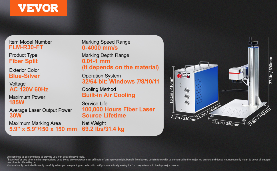 thumbnail image 2 of VEVOR 30W Fiber Laser Marking Machine – 150x150mm Work Area With Rotary Axis & LightBurn Compatible 2 of 5