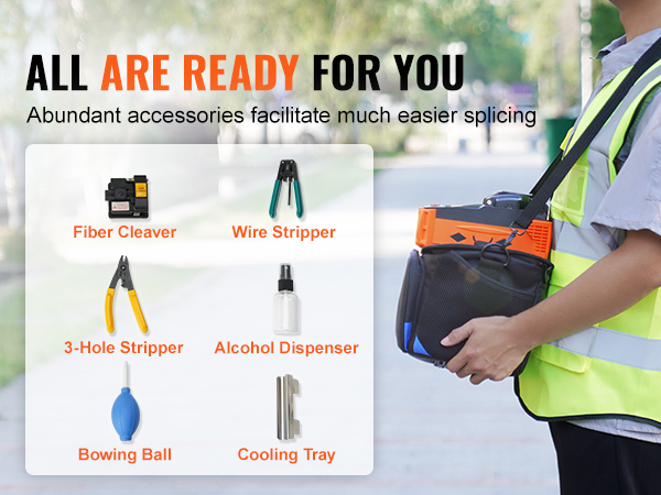 VEVOR Fiber Fusion Splicer 4 Motors, Core Alignment Fiber Optic Fusion Splicer Kit with 4" Digital LCD Screen, 3 in 1 Optical Fiber Holder, Auto Focus Optical Fiber Cleaver Kit 9s Splicing 12s Heating