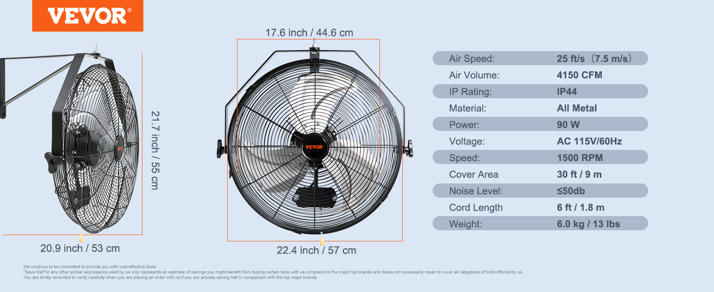 Industrial Wall Fan,Oscillating,17.6 inch