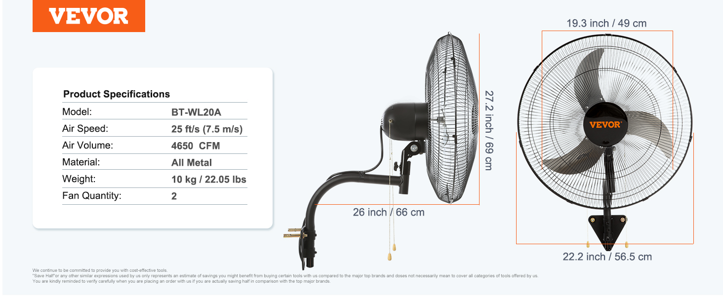20'',Oscillating,Industrial Wall Mount Fan