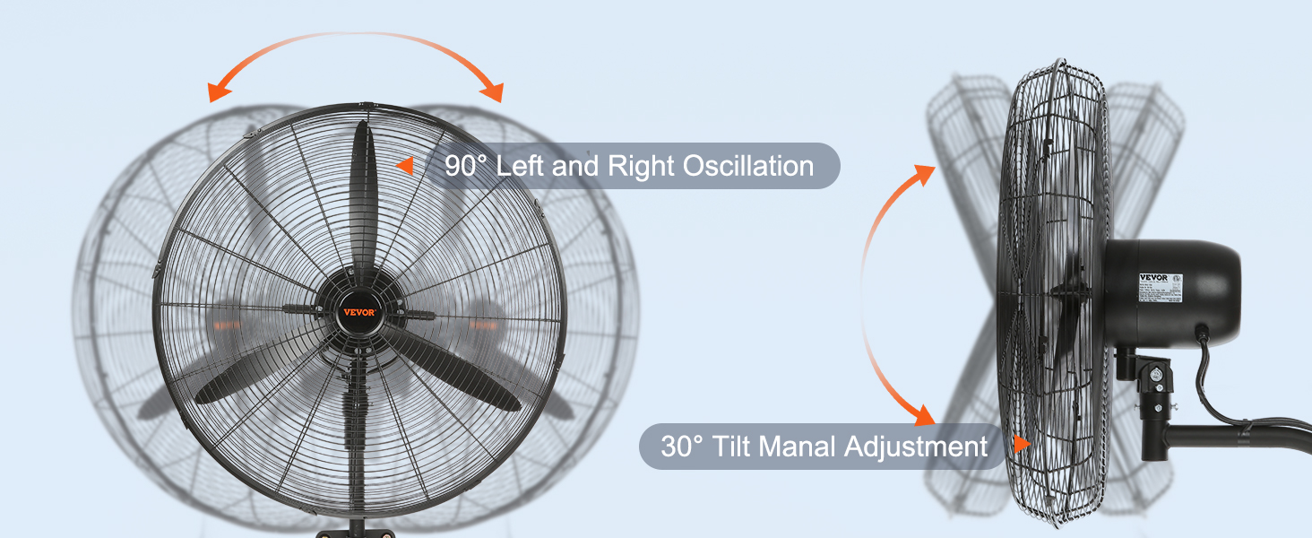VEVOR WallMount Misting Fan, 24 Inch, 3speed High Velocity Max. 7000 CFM, Waterproof