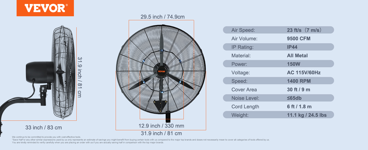 Wall-Mount Misting Fan,Oscillating,29.5 in