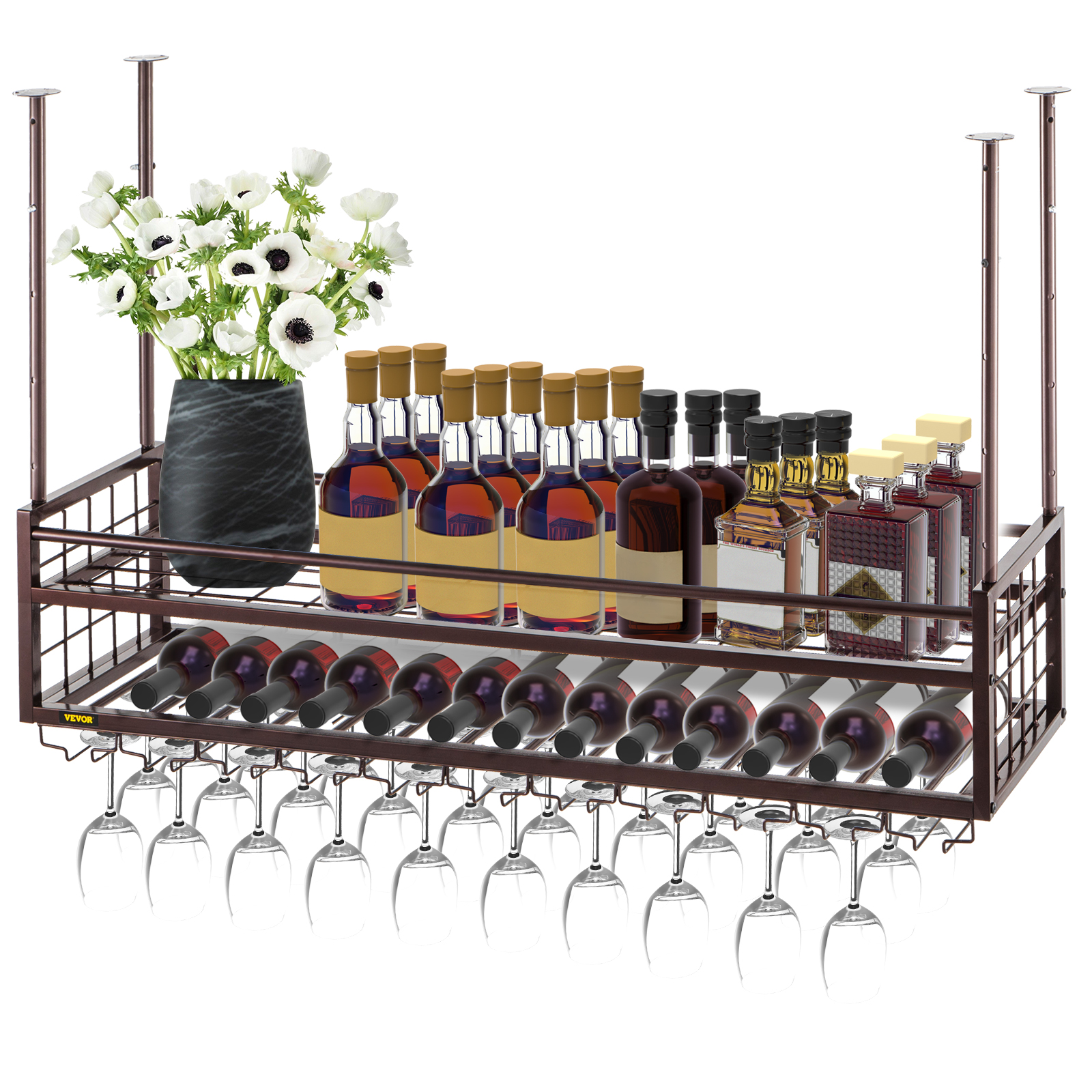 Soporte para copas de vino de acero inoxidable negro, 5 filas, 6 filas,  estante de secado de vidrio colgante, soporte para copas de vino, parte