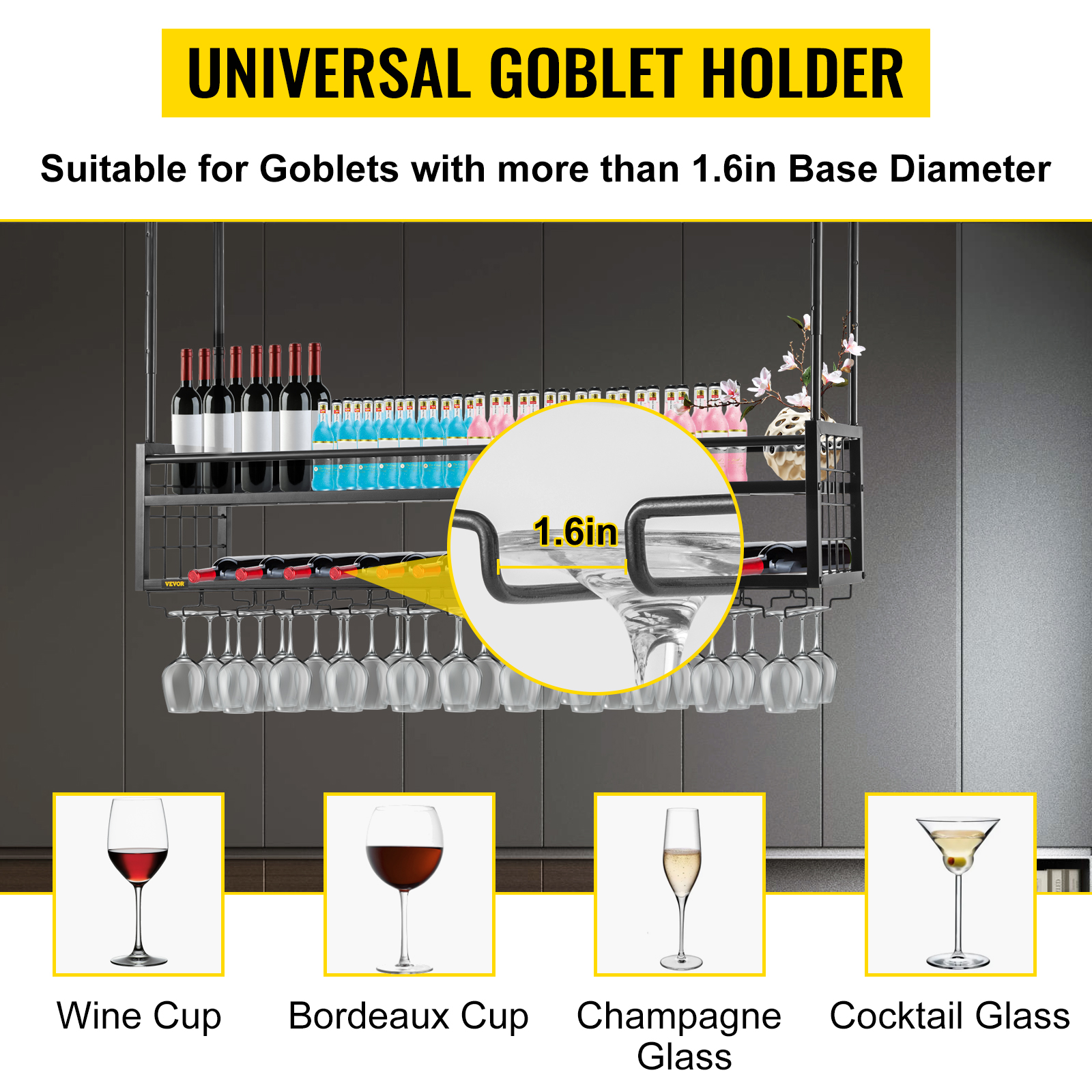 Wall-mounted Adjustable Wine Glass Plastic Hanger, Hanging Home