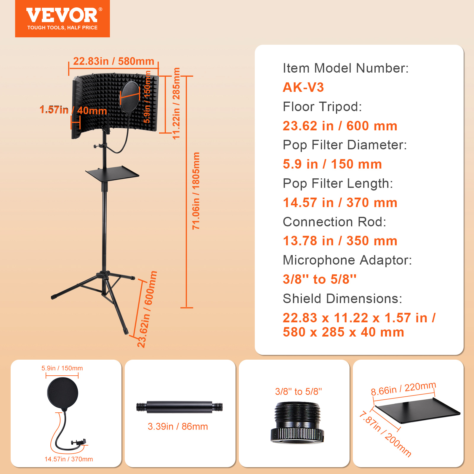 VEVOR Microphone Isolation Ball High-Density Foam with Dual-Layered Pop Filter - Picture 33 of 86