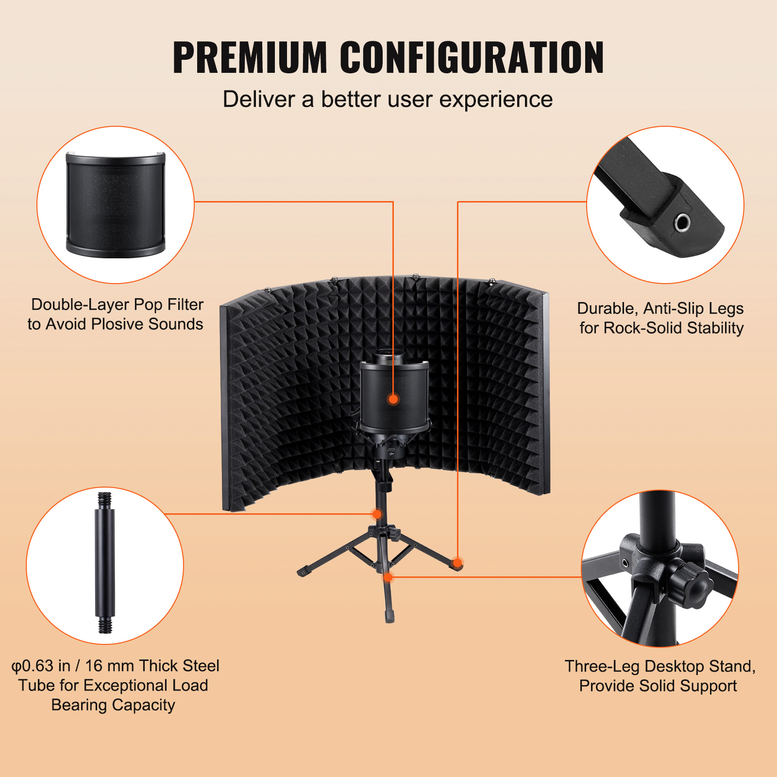 VEVOR Microphone Isolation Ball High-Density Foam with Dual-Layered Pop Filter - Picture 19 of 86
