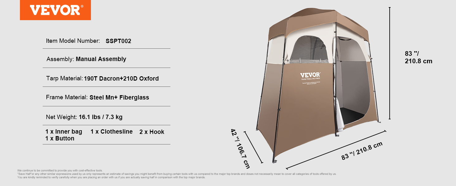 VEVOR Camping Zuhanysátor Privát sátor 2 szobás Túlméretes hordozható kültéri menedékhely