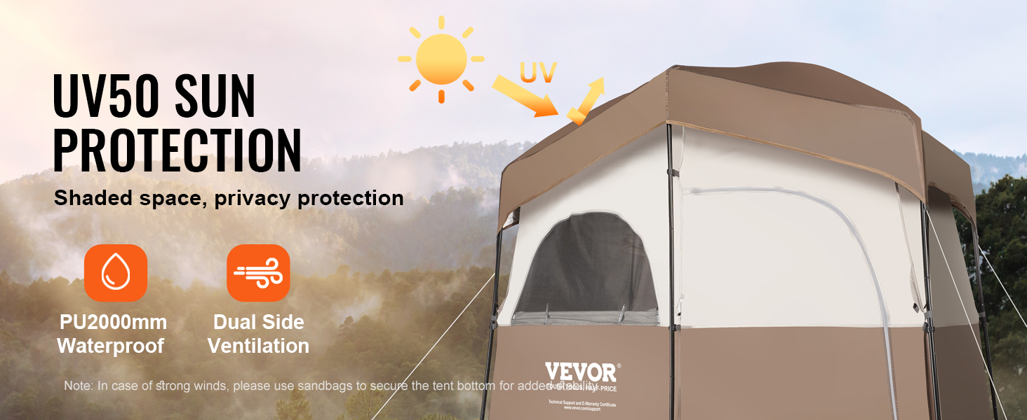 VEVOR Camping Zuhanysátor Privát sátor 2 szobás Túlméretes hordozható kültéri menedékhely